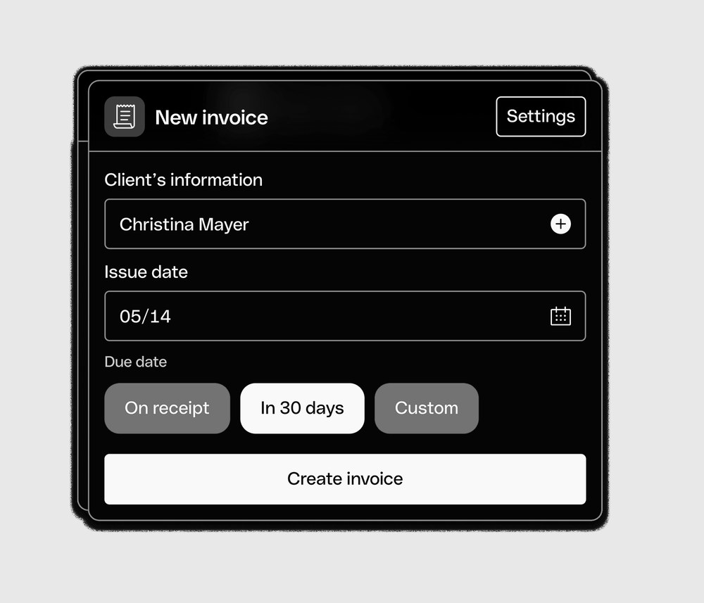 The new invoice form: client, issue date, due date